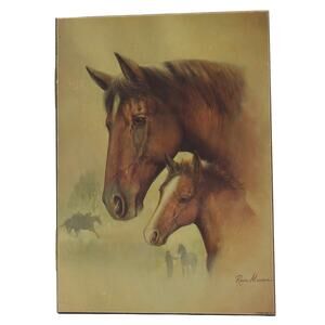 VTG Wisconsin Dells Cedar Wood Trinket Box Horses Litho 1987 Donald Art 6.5x4.5"